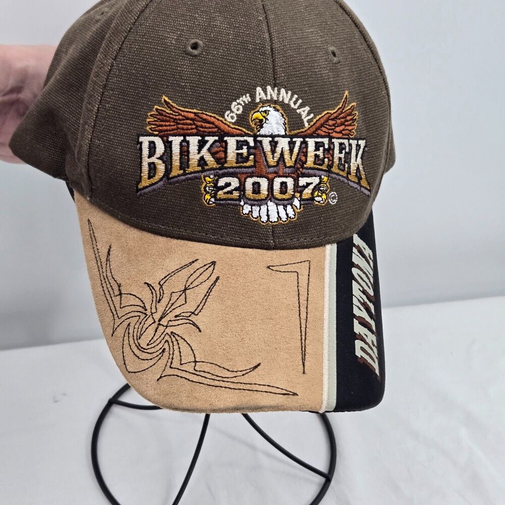 Bike Week Daytona 2007 Hat Baseball Cap Trucker Brown‎ Hook Loop Adjustable